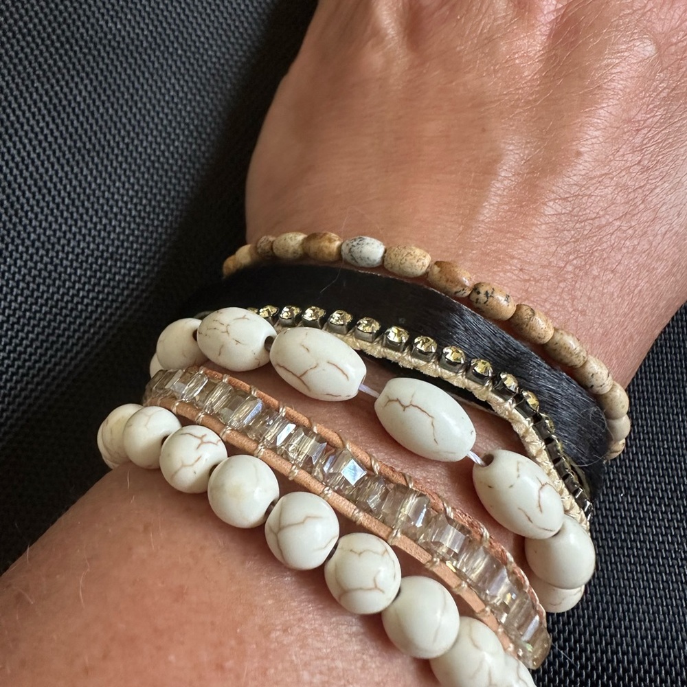 Victoria Emerson Cream and Black Layered Bracelet Stack